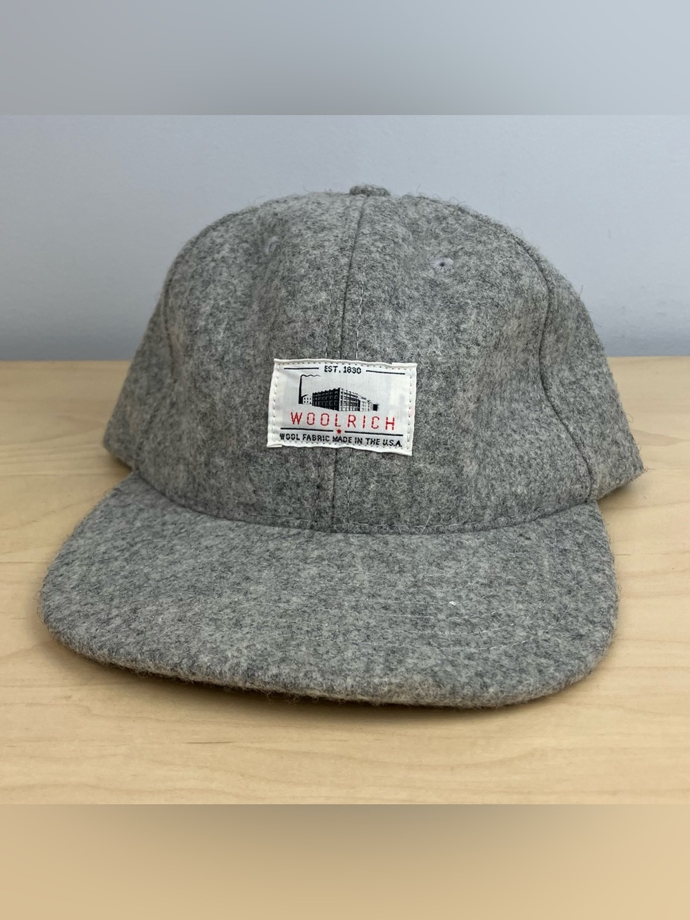 Vintage Woolrich Wool Blend Strapback Hat Gray Patch Logo Made in USA. In good c